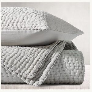 Restoration Hardware Silk Pick Stitch Quilt King + 2 King Shams Mist